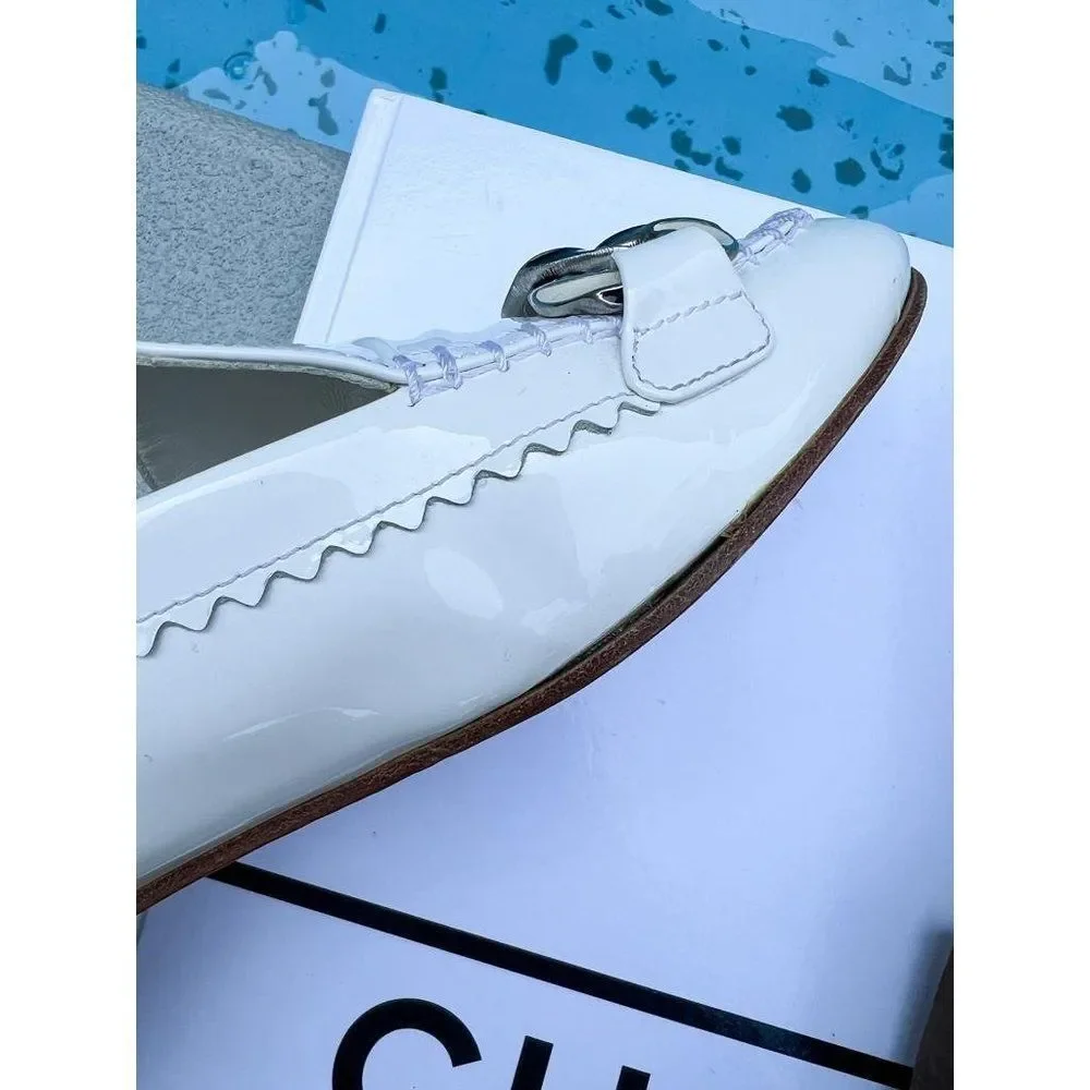 Authentic CHANEL Mocassin White Chain Link Leather CC Logo Loafers Size IT37 - Picture 9 of 14